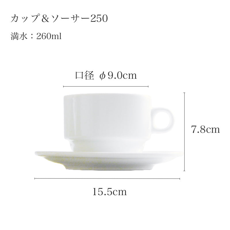 ポルバサル 221 カップ＆ソーサー250のサイズ 口径9.0cm 高さ7.8cm ソーサー幅15.5cm