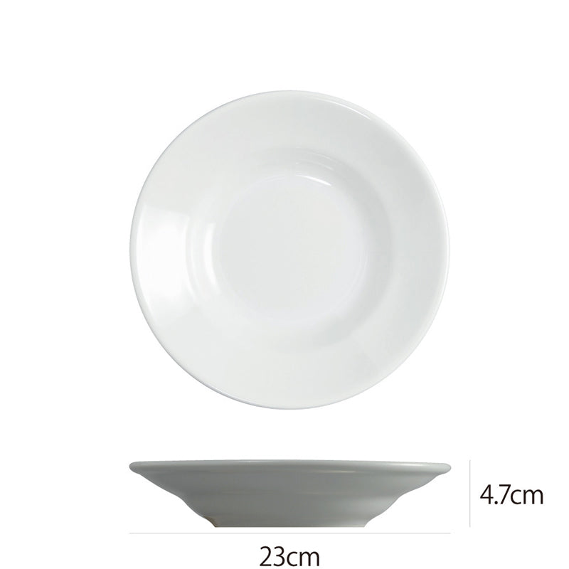 サタルニア チボリ パスタボウル23cmの上面と側面。公称直径23cm、高さ4.7cm
